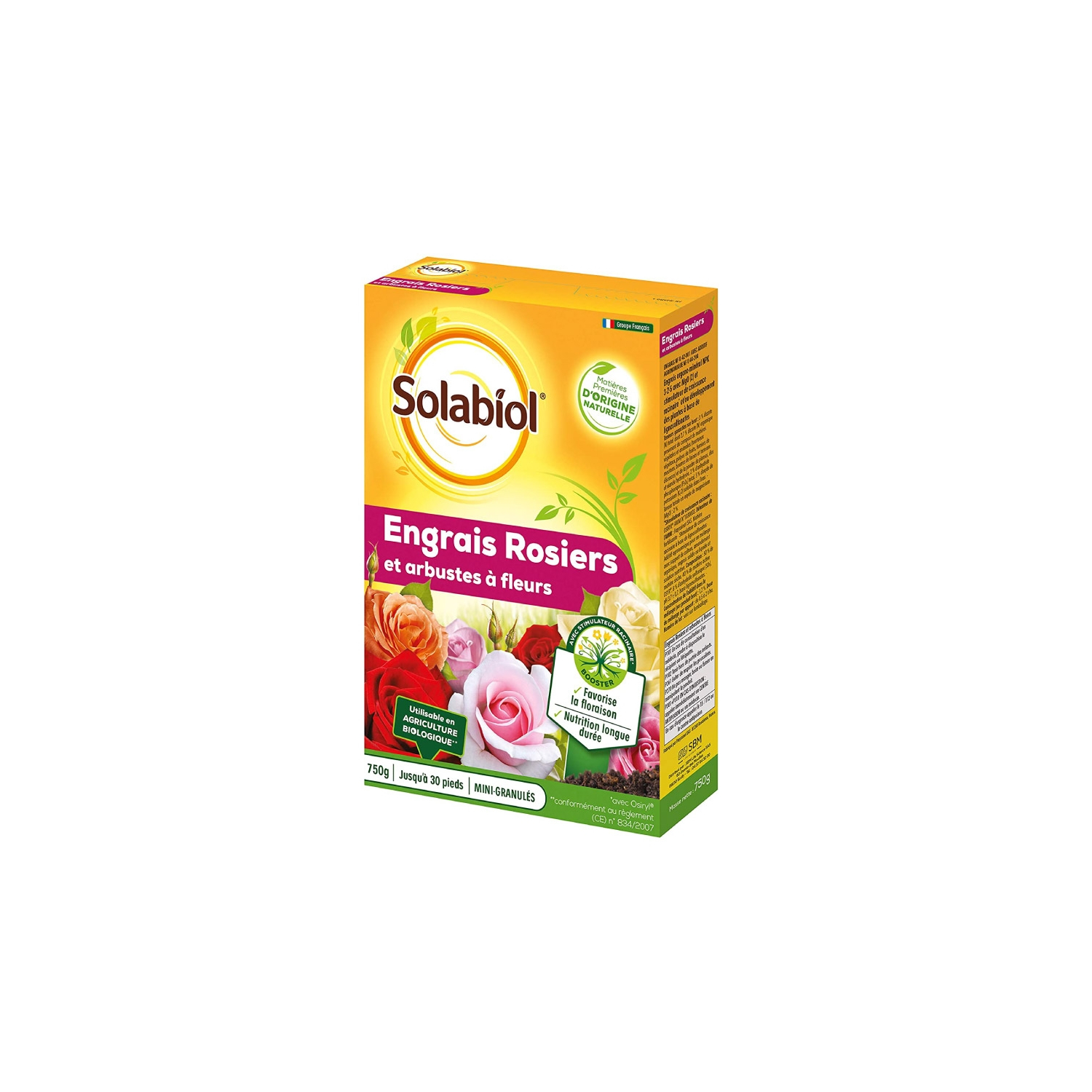 Abono natural para rosales y arbustos con flores 750 g Solabiol