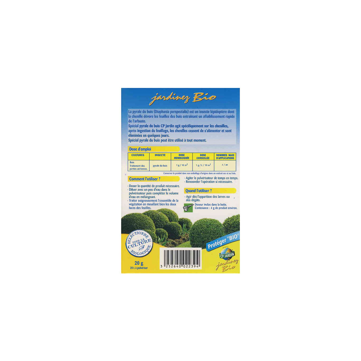 Insecticide bio Pyrale du Buis 20g CP Jardin