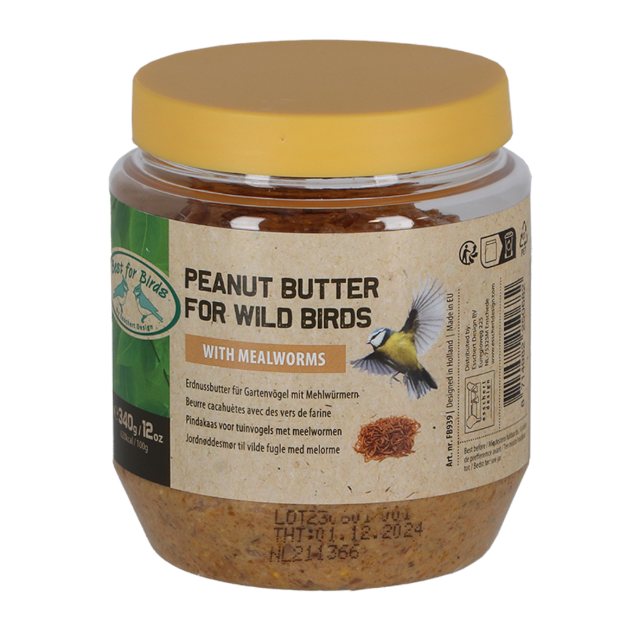 Mantequilla de cacahuete para pájaros con gusanos de la harina