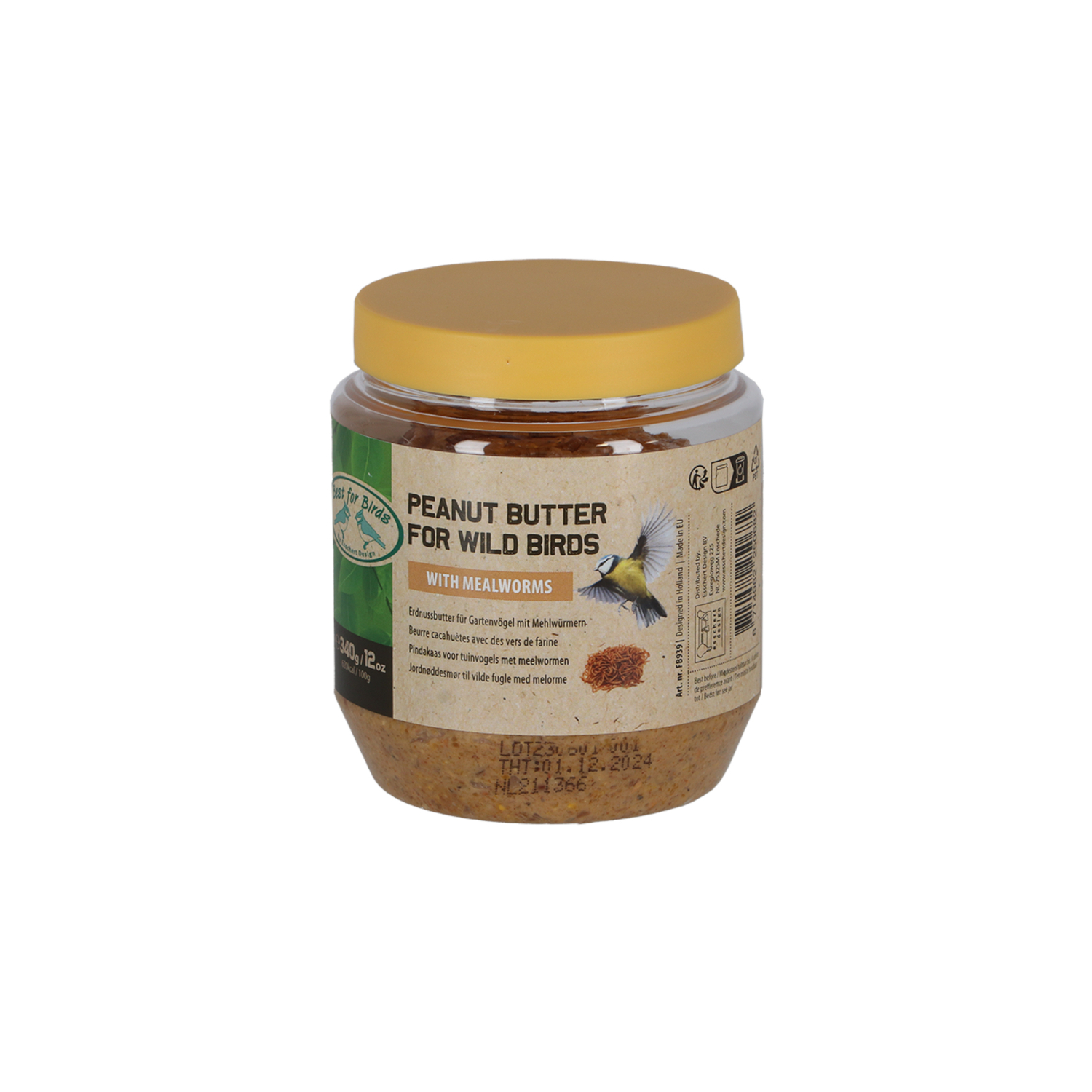 Mantequilla de cacahuete para pájaros con gusanos de la harina