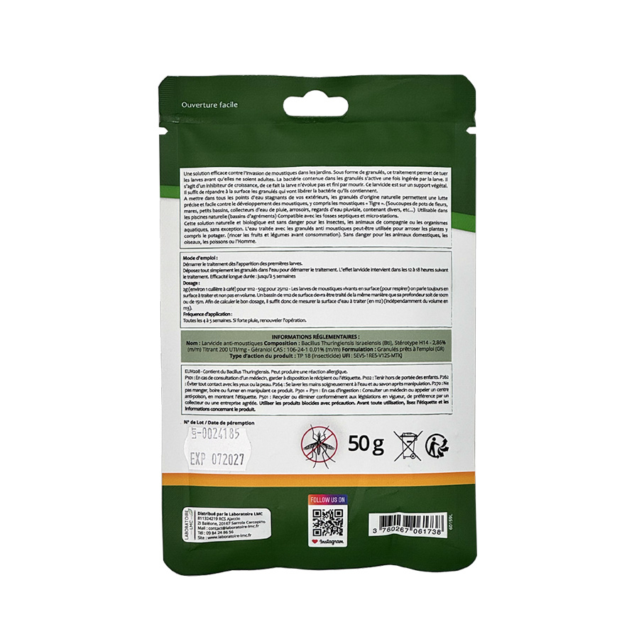 Larvicida para mosquitos Bacillus thuringiensis israelensis (Bti) - 50 g