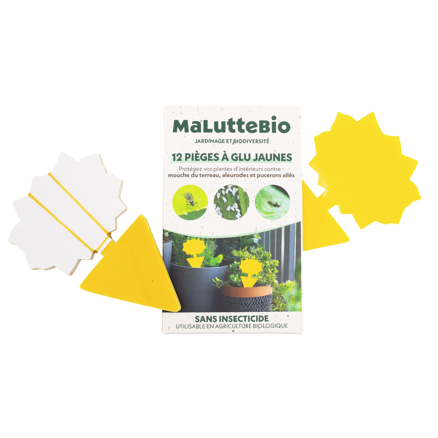 12 mini pièges jaune à glu jaunes pour plantes intérieurs Biotop