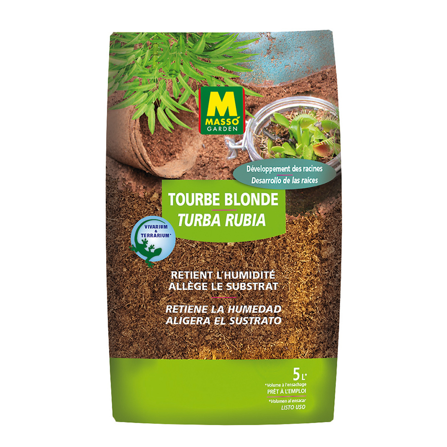 Turba rubia natural Masso 5 L – Plantas carnívoras, tierra de brezo