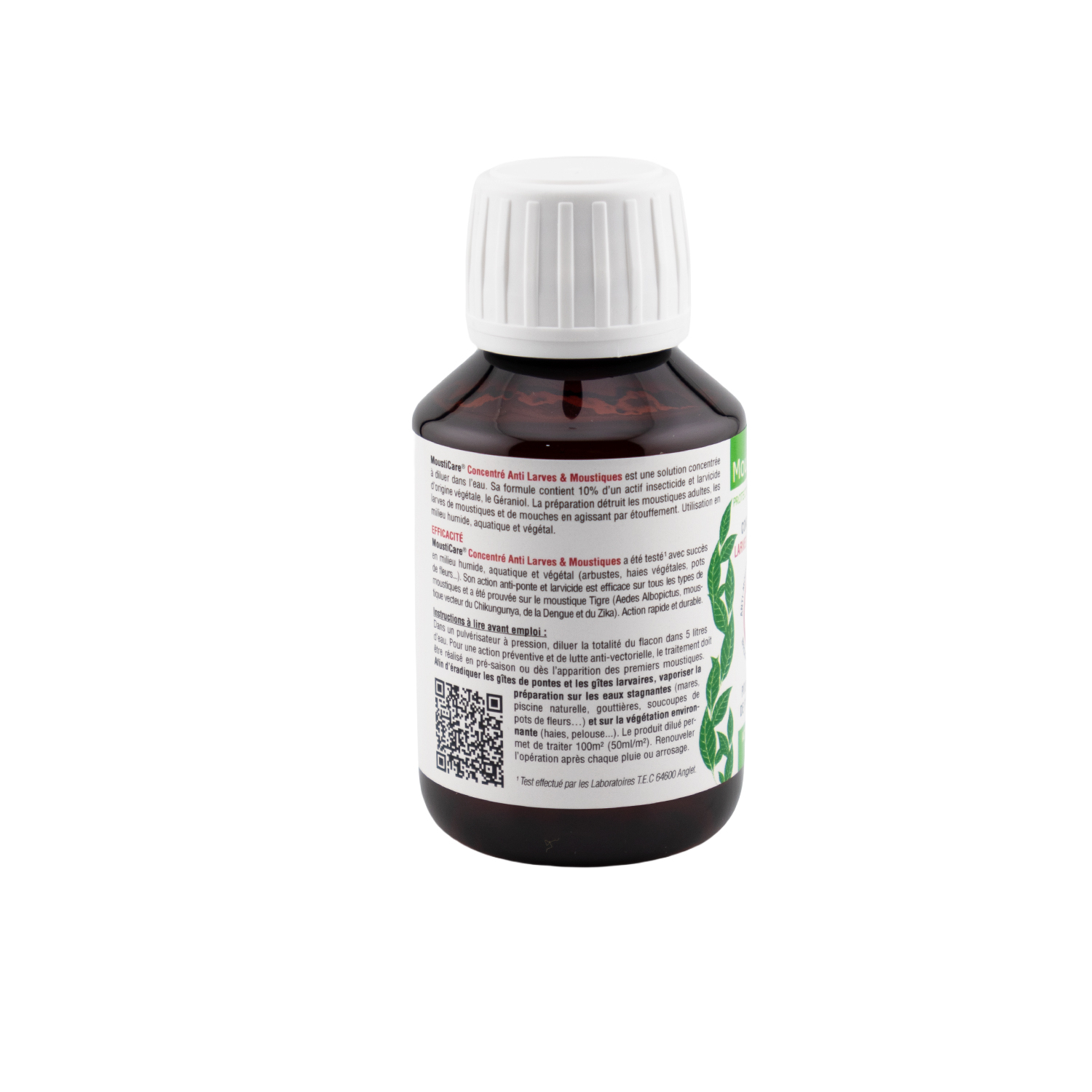 Concentrado antimosquitos de geraniol 100 ml MoustiCare — frasco vista lateral