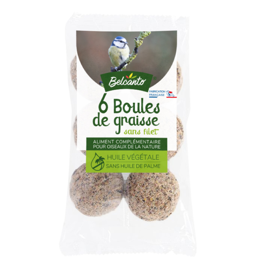 6 boules de graisse sans filet pour oiseaux